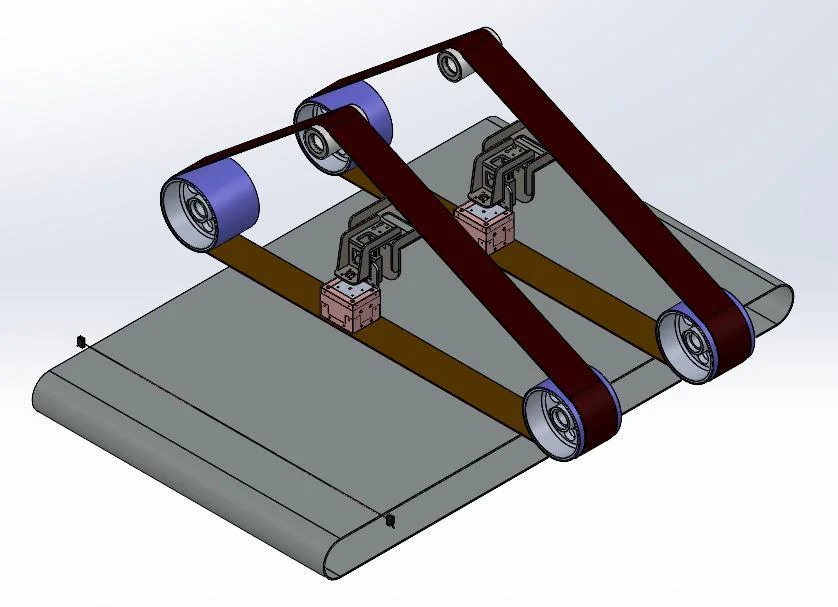 Diagrama do percurso das duas cintas e dos patins de pressão